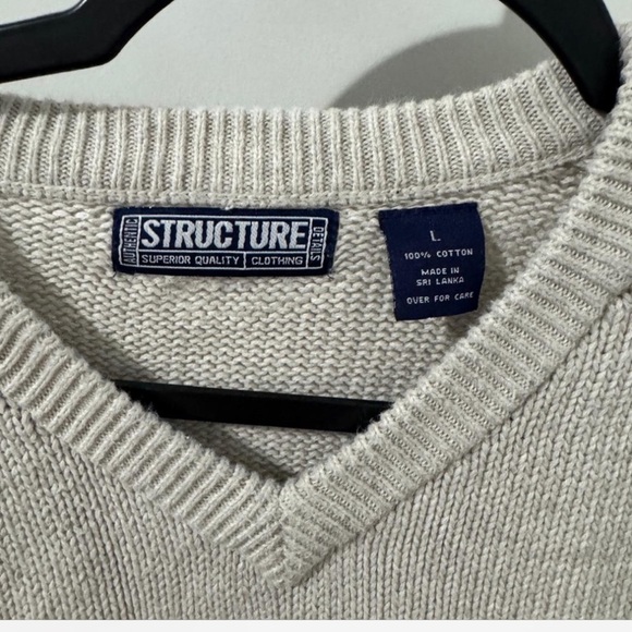 Structure Cream V-Neck Sweater Ribbed Knit SIZE -L - Picture 6 of 8